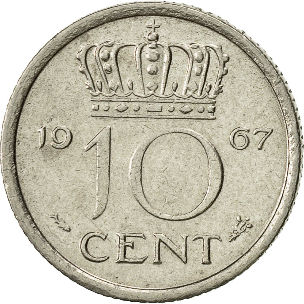Coin, Netherlands, Juliana, 10 Cents, 1967, AU(50-53), Nickel, KM:182