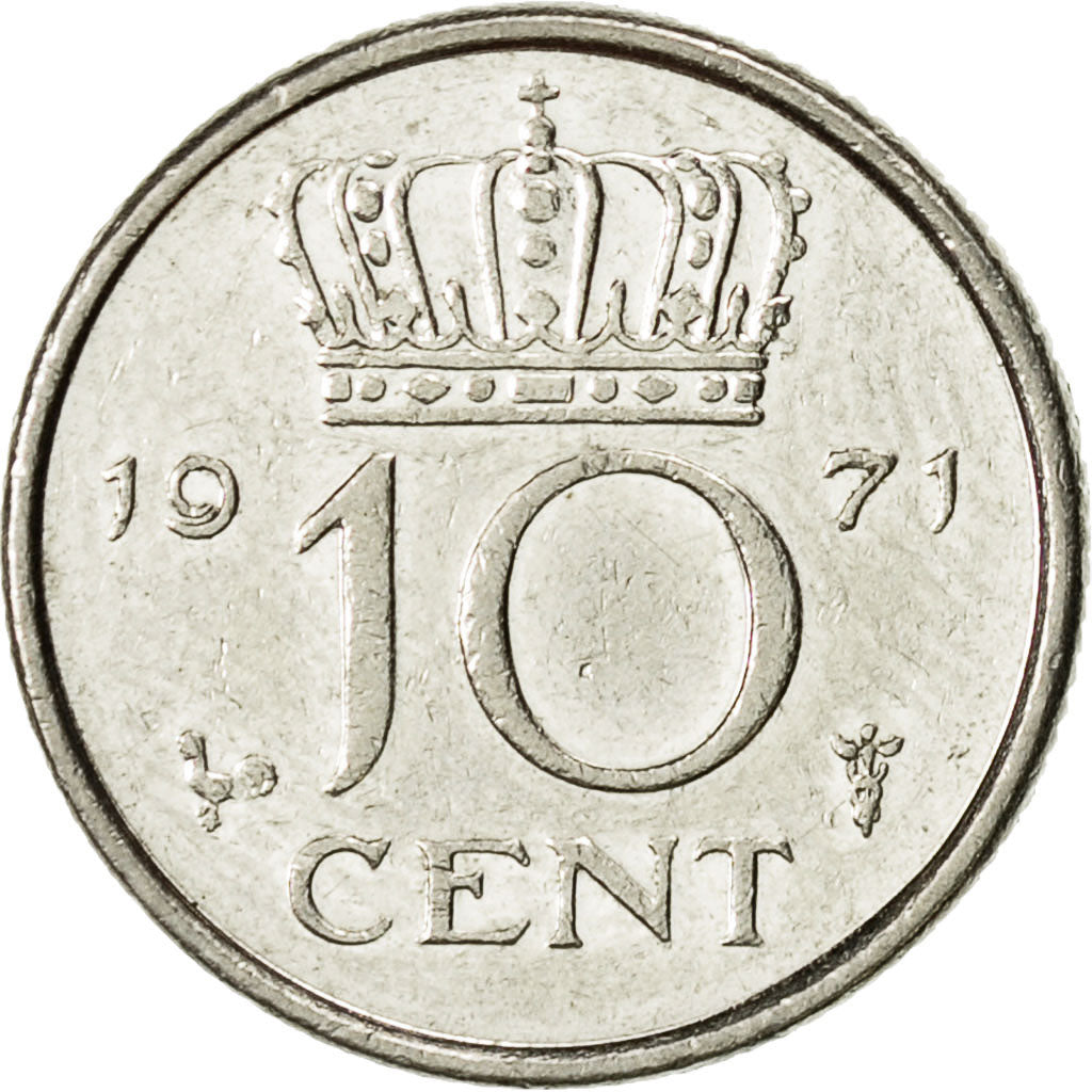 Monnaie, Pays-Bas, Juliana, 10 Cents, 1971, TTB, Nickel, KM:182