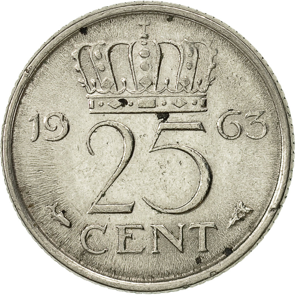 Monnaie, Pays-Bas, Juliana, 25 Cents, 1963, TTB, Nickel, KM:183