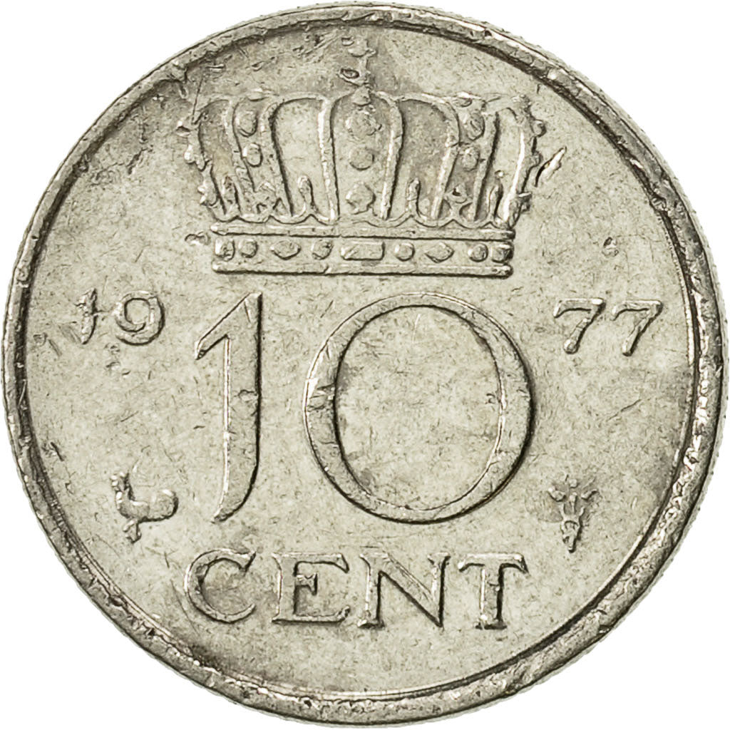 Monnaie, Pays-Bas, Juliana, 10 Cents, 1977, TTB, Nickel, KM:182