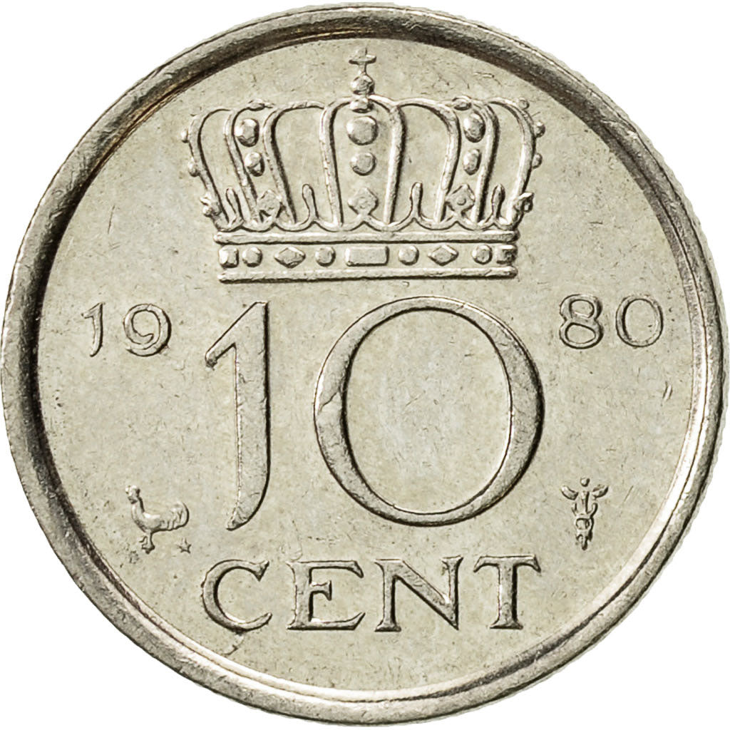 Munten, Nederland, Juliana, 10 Cents, 1980, ZF+, Nickel, KM:182