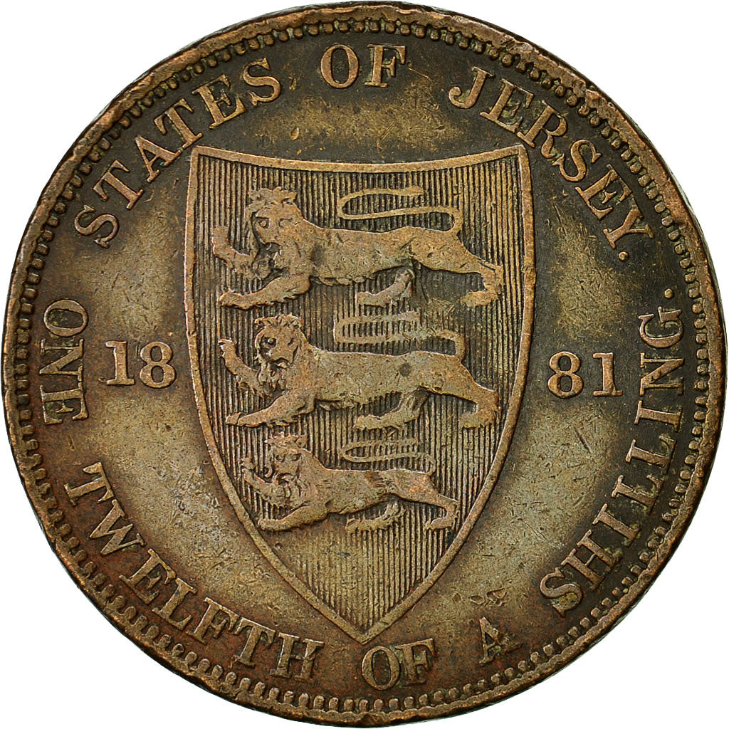 Coin, Jersey, Victoria, 1/12 Shilling, 1881, VF(20-25), Bronze, KM:8