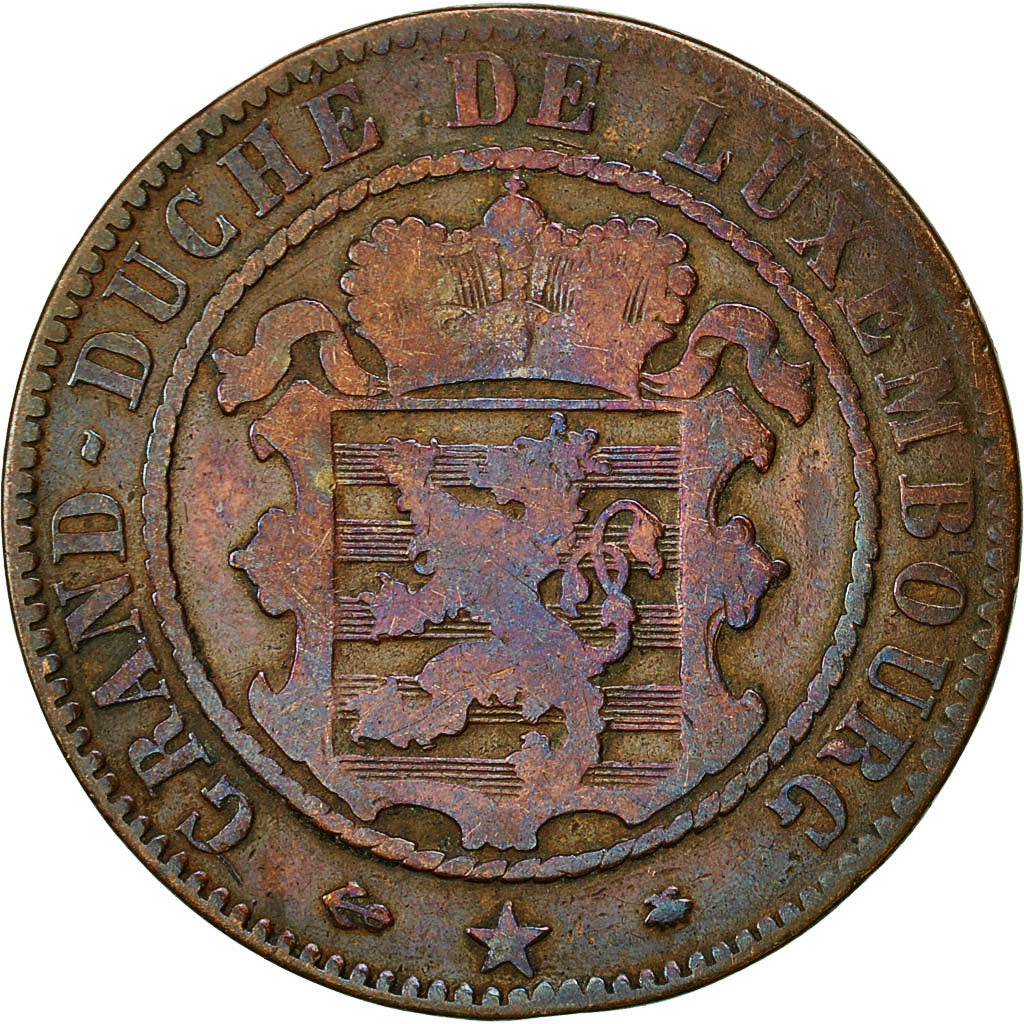 Coin, Luxembourg, William III, 10 Centimes, 1865, Paris, VF(20-25), Bronze