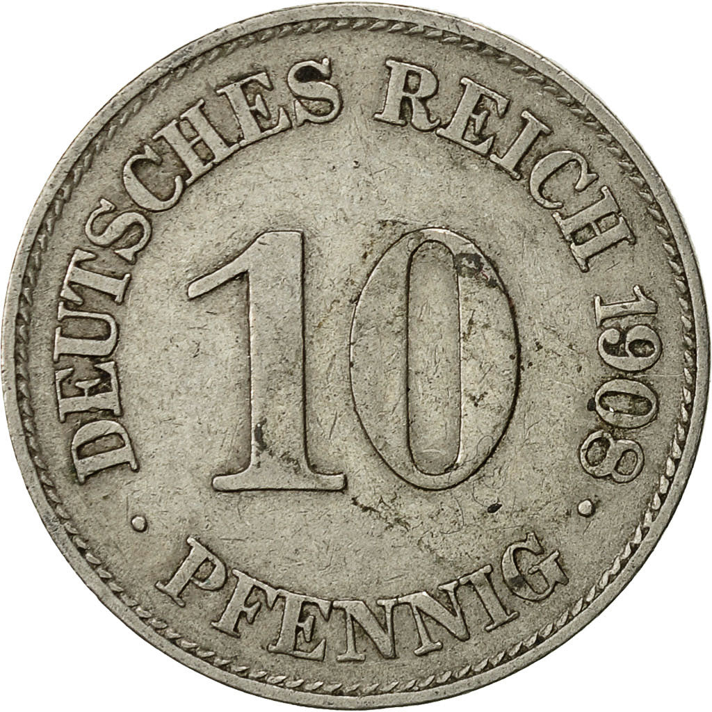 Munten, DUITSLAND - KEIZERRIJK, Wilhelm II, 10 Pfennig, 1908, Muldenhütten, ZF