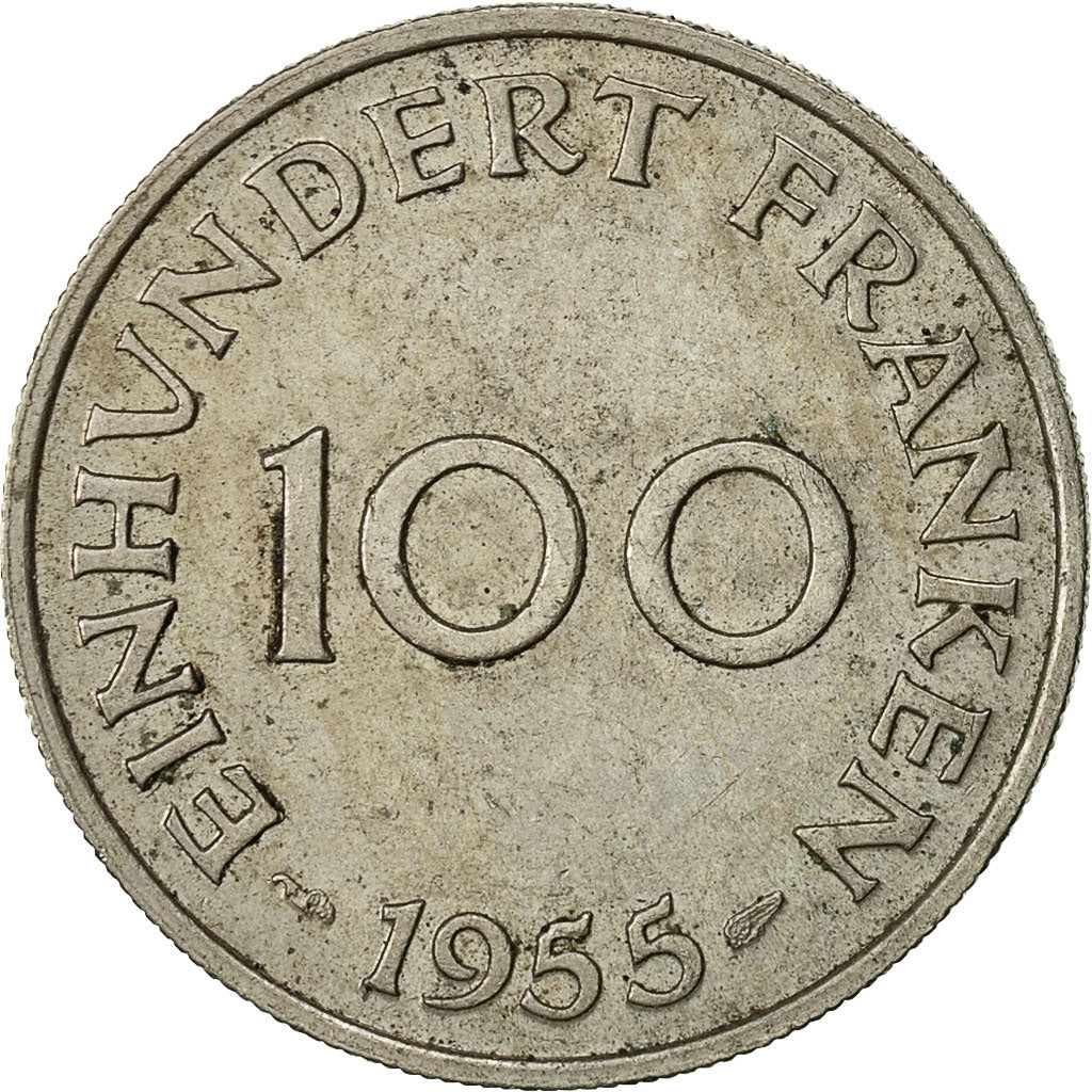 SAARLAND, 100 Franken, 1955, Paris, EF(40-45), Copper-nickel, KM:4