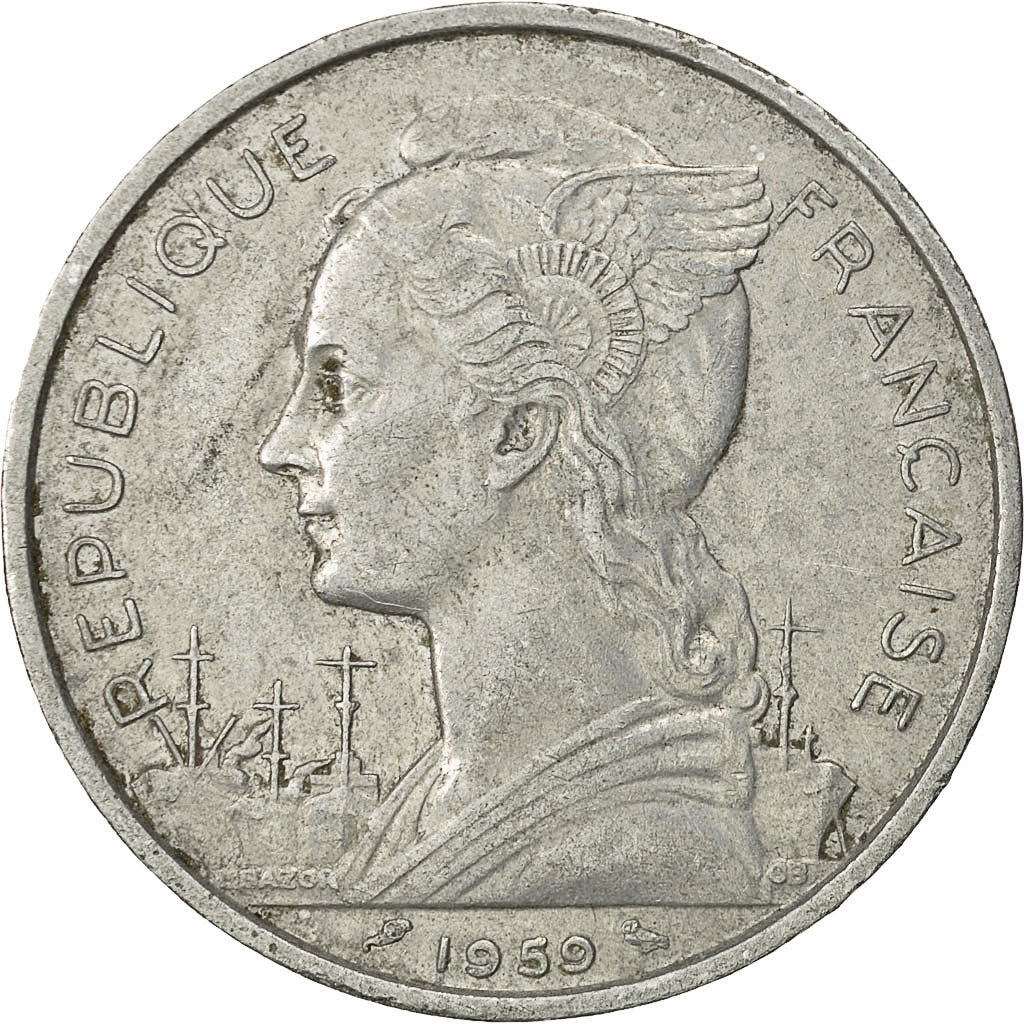 Costa francese dei somali, 5 Francs, 1959, Paris, BB, Alluminio, KM:10