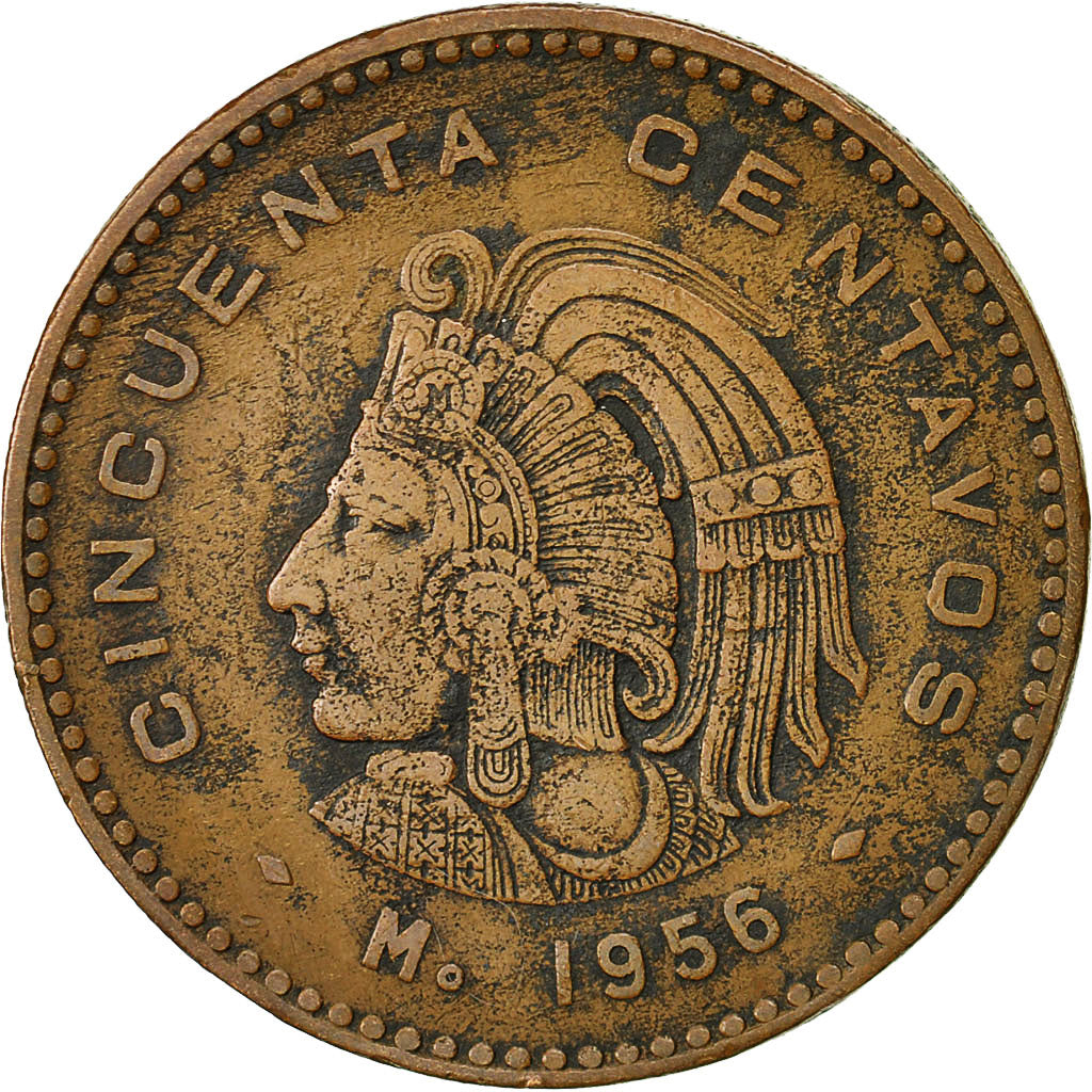 Moneda, México, 50 Centavos, 1956, Mexico City, MBC, Bronce, KM:450