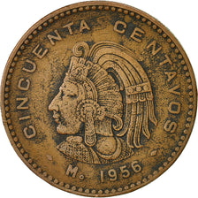 Moneda, México, 50 Centavos, 1956, Mexico City, MBC, Bronce, KM:450
