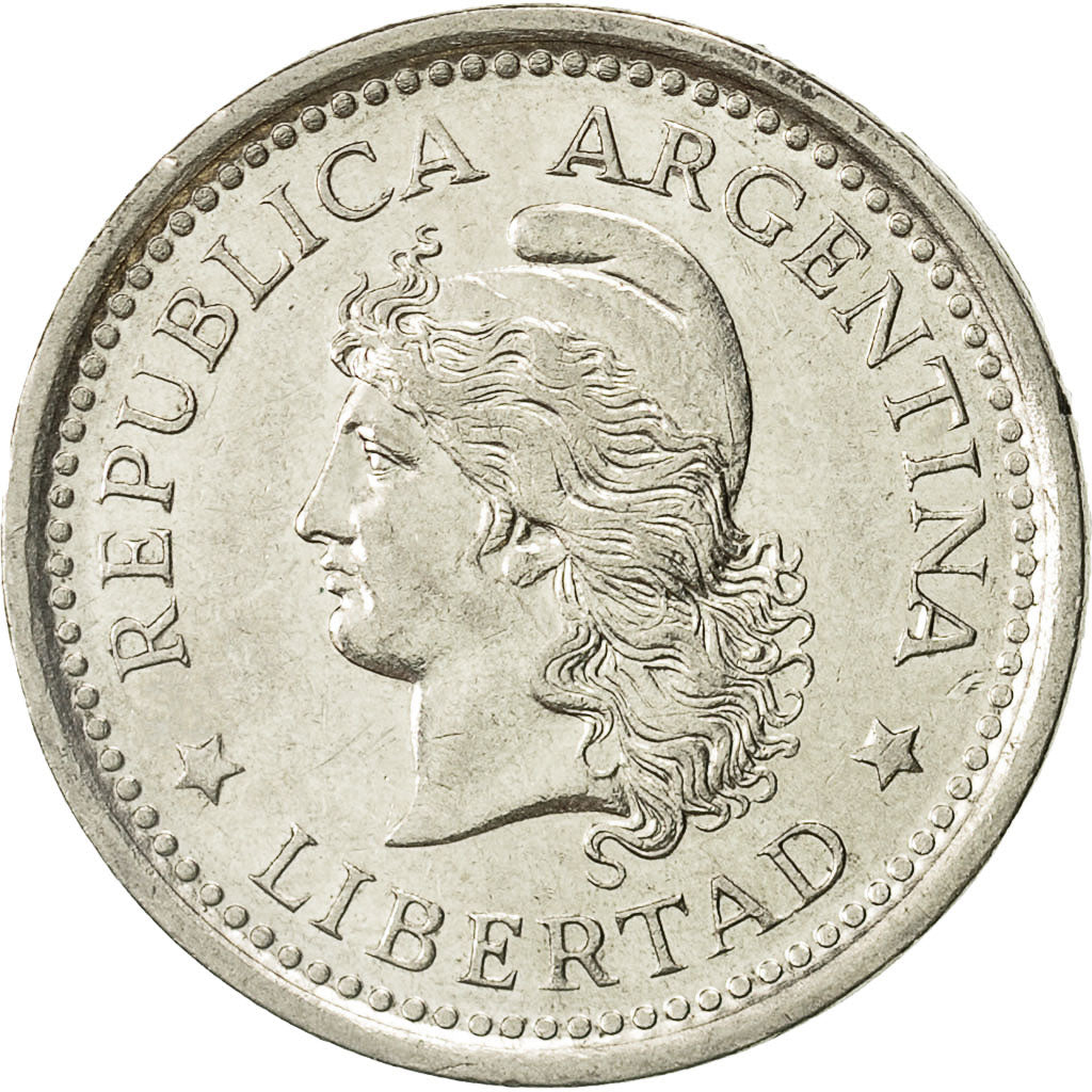 Moneda, Argentina, Peso, 1958, MBC+, Níquel recubierto de acero, KM:57