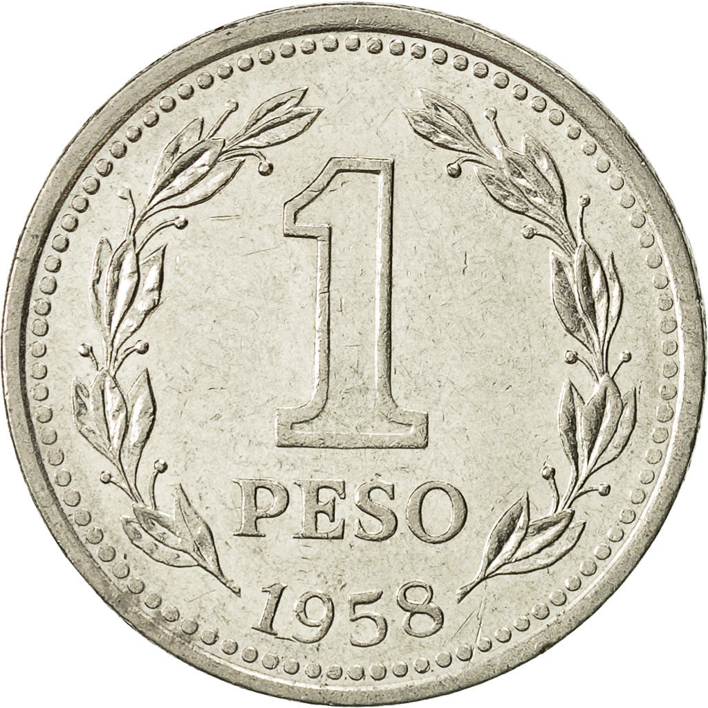 Moneda, Argentina, Peso, 1958, MBC+, Níquel recubierto de acero, KM:57
