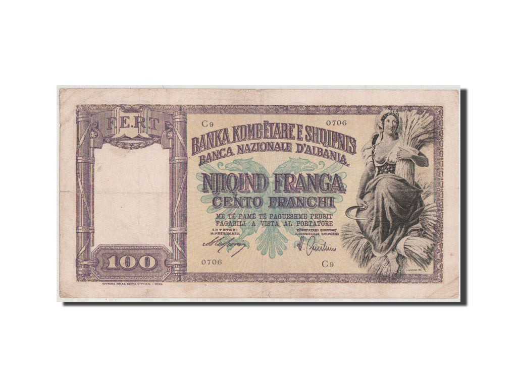 Billete, 100 Franga, 1940, Albania, MBC