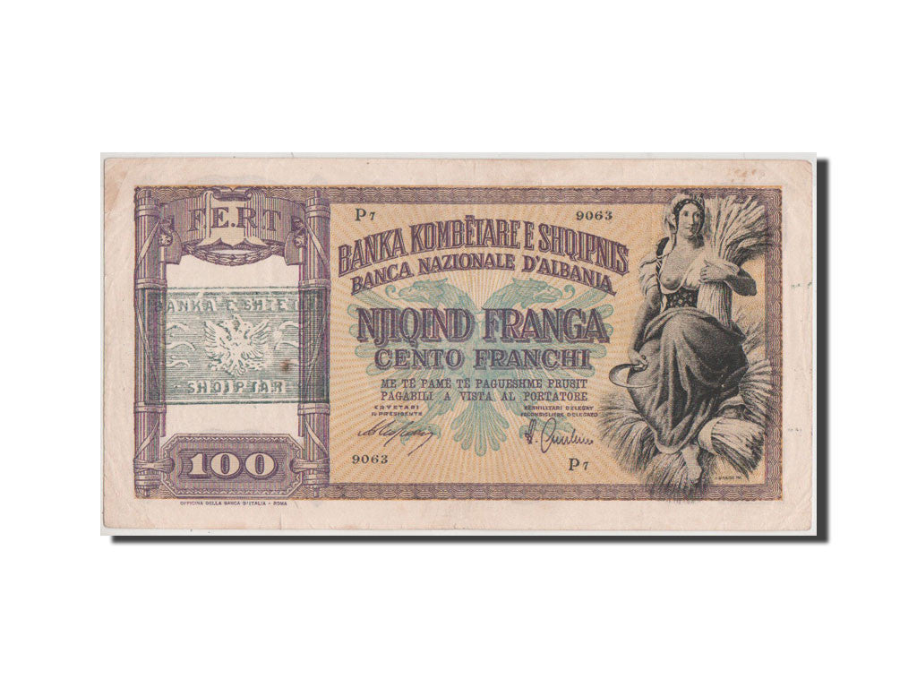 Billete, 100 Franga, 1945, Albania, MBC
