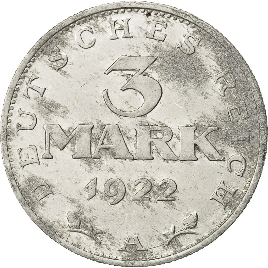 GERMANIA, REPUBBLICA DI WEIMAR, 3 Mark, 1922, Berlin, BB, Alluminio, KM:29