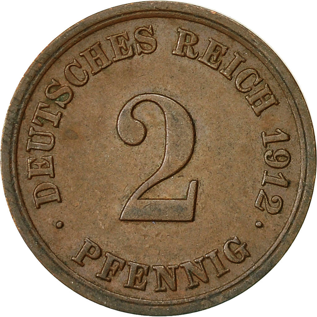 Moneta, GERMANIA - IMPERO, Wilhelm II, 2 Pfennig, 1912, Stuttgart, BB, Rame