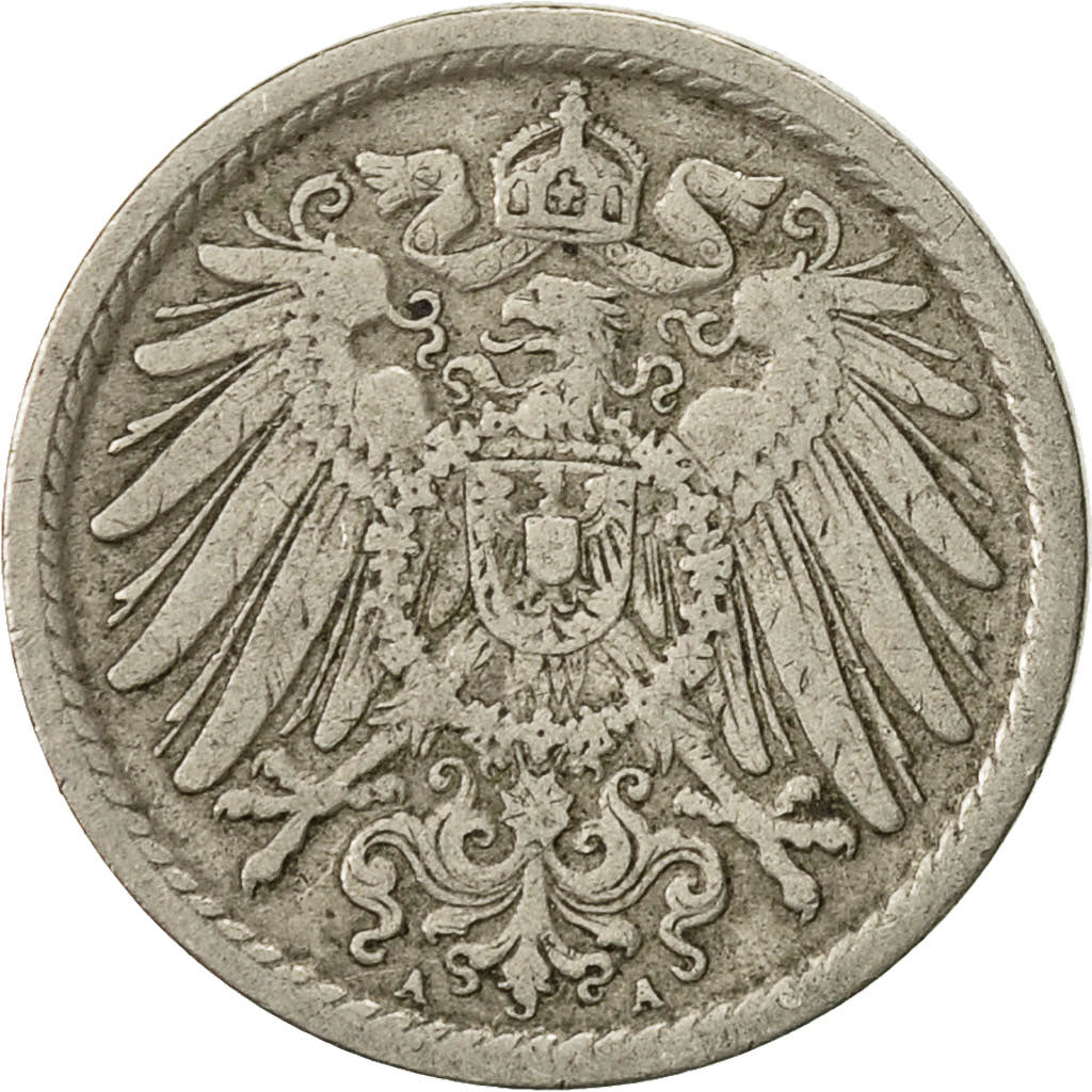 Coin, GERMANY - EMPIRE, Wilhelm II, 5 Pfennig, 1908, Berlin, VF(30-35)