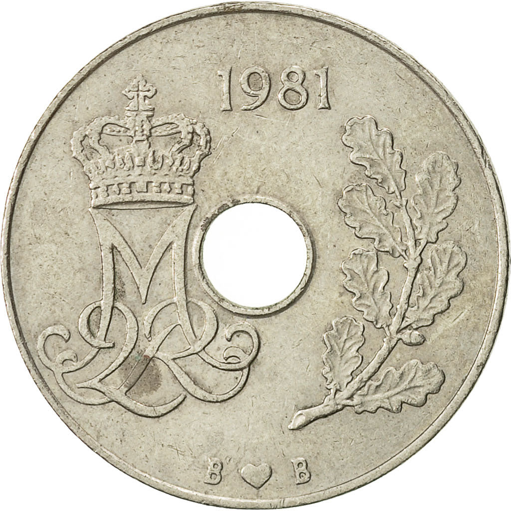 Moneta, Danimarca, Margrethe II, 25 Öre, 1981, Copenhagen, BB, Rame-nichel