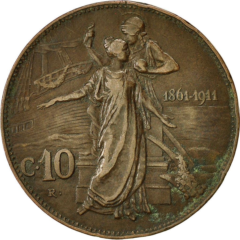 Italie, Vittorio Emanuele III, 10 Centesimi, 1911, Rome, TB, Bronze, KM:51
