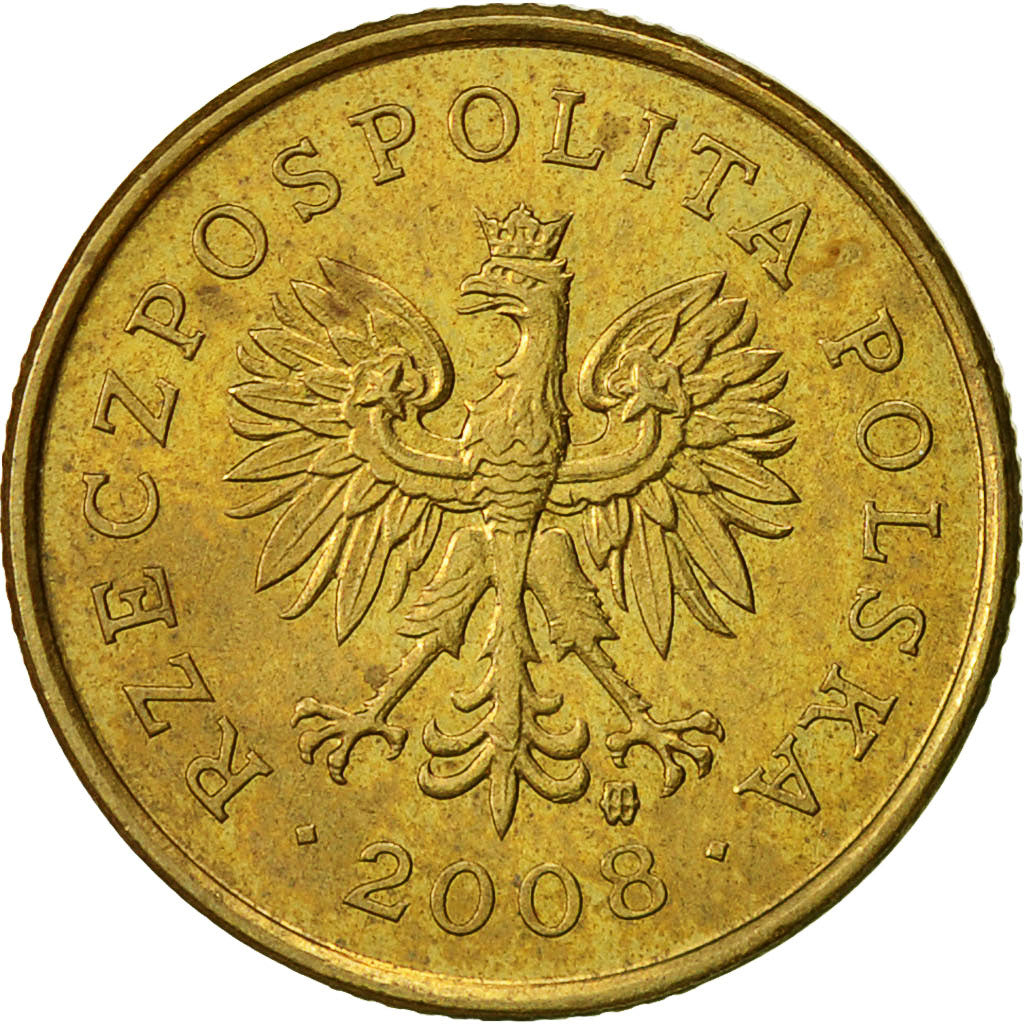 Coin, Poland, 5 Groszy, 2008, Warsaw, AU(55-58), Brass, KM:278