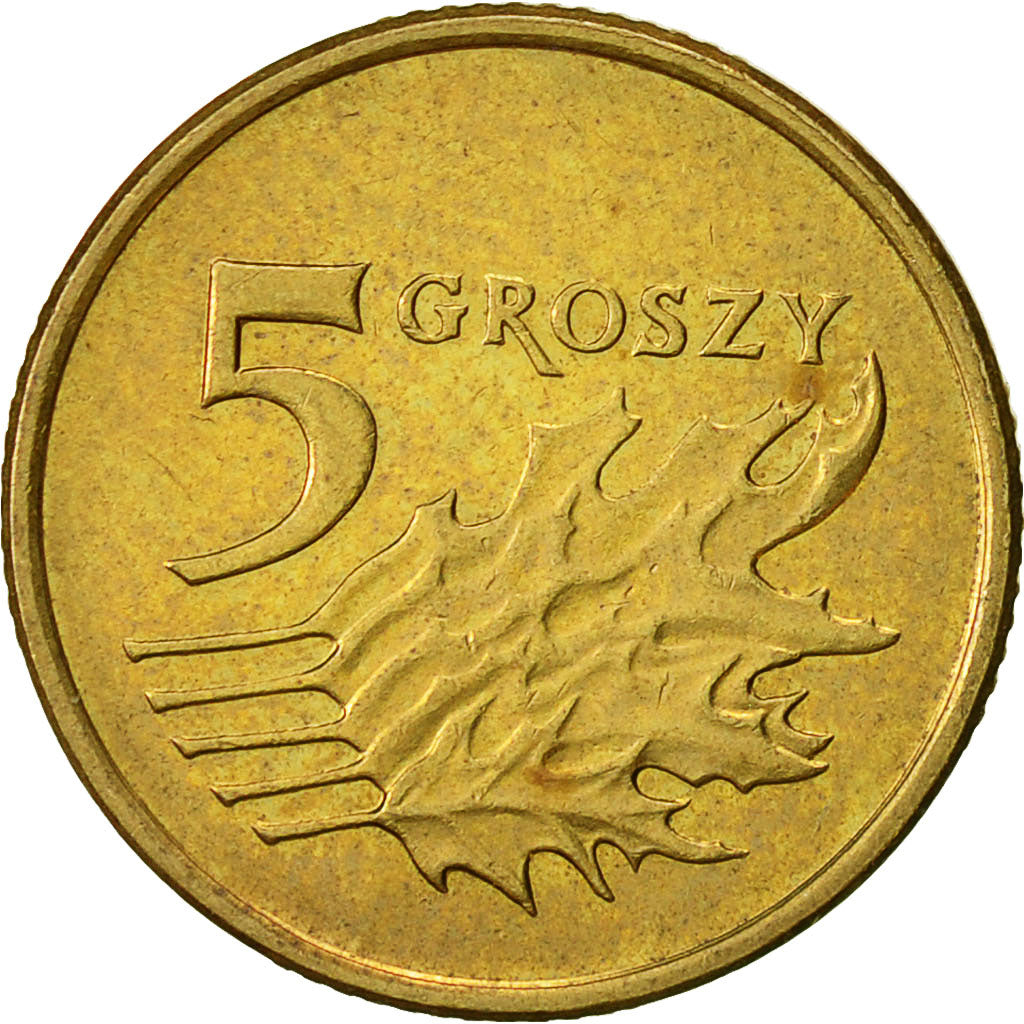 Coin, Poland, 5 Groszy, 2008, Warsaw, AU(55-58), Brass, KM:278