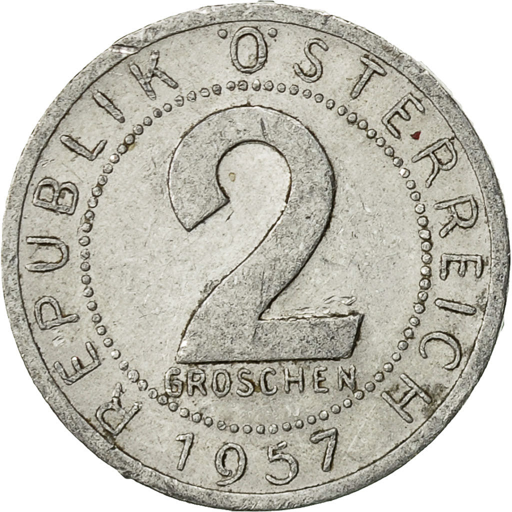 Coin, Austria, 2 Groschen, 1957, EF(40-45), Aluminum, KM:2876