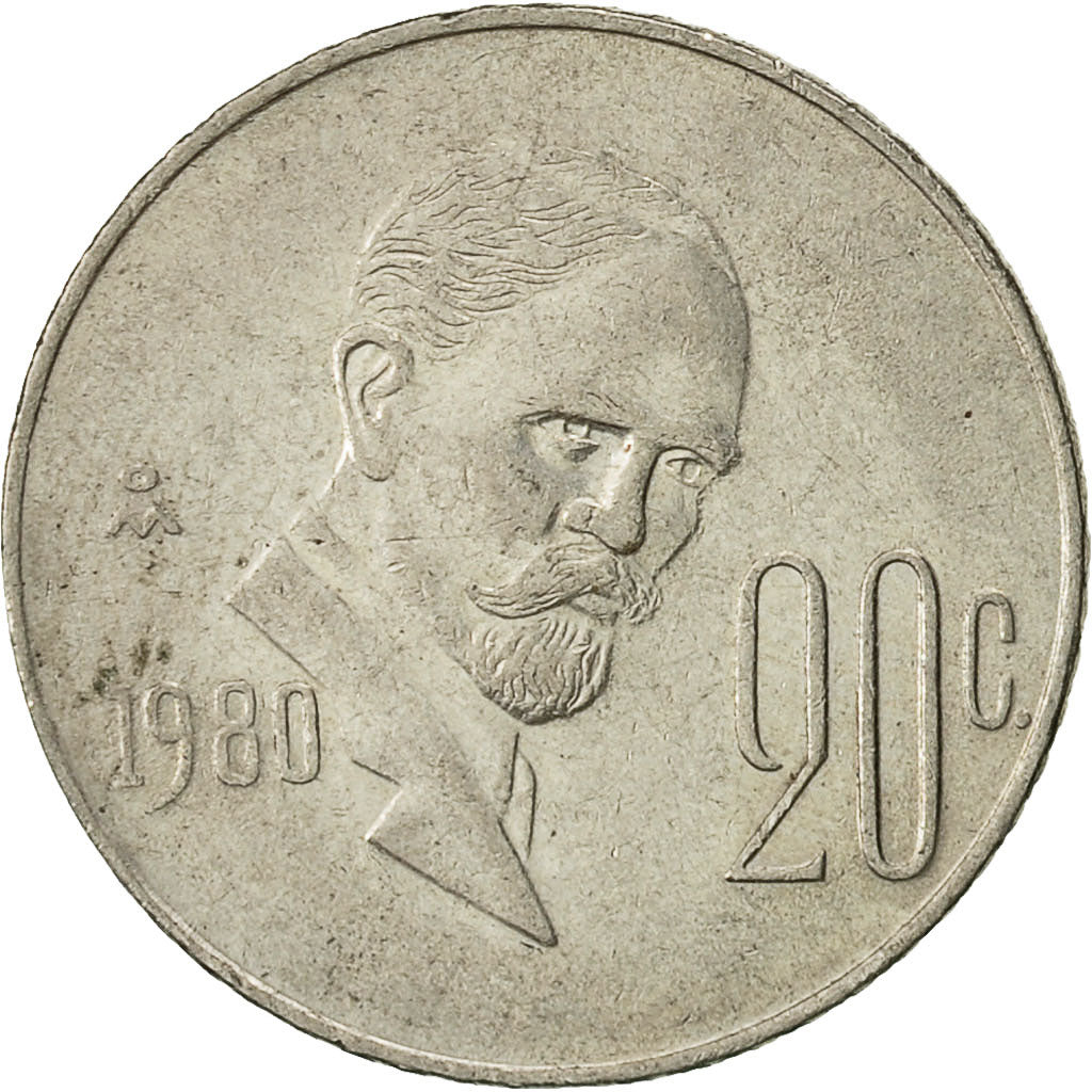 Moneda, México, 20 Centavos, 1980, Mexico City, MBC+, Cobre - níquel, KM:442