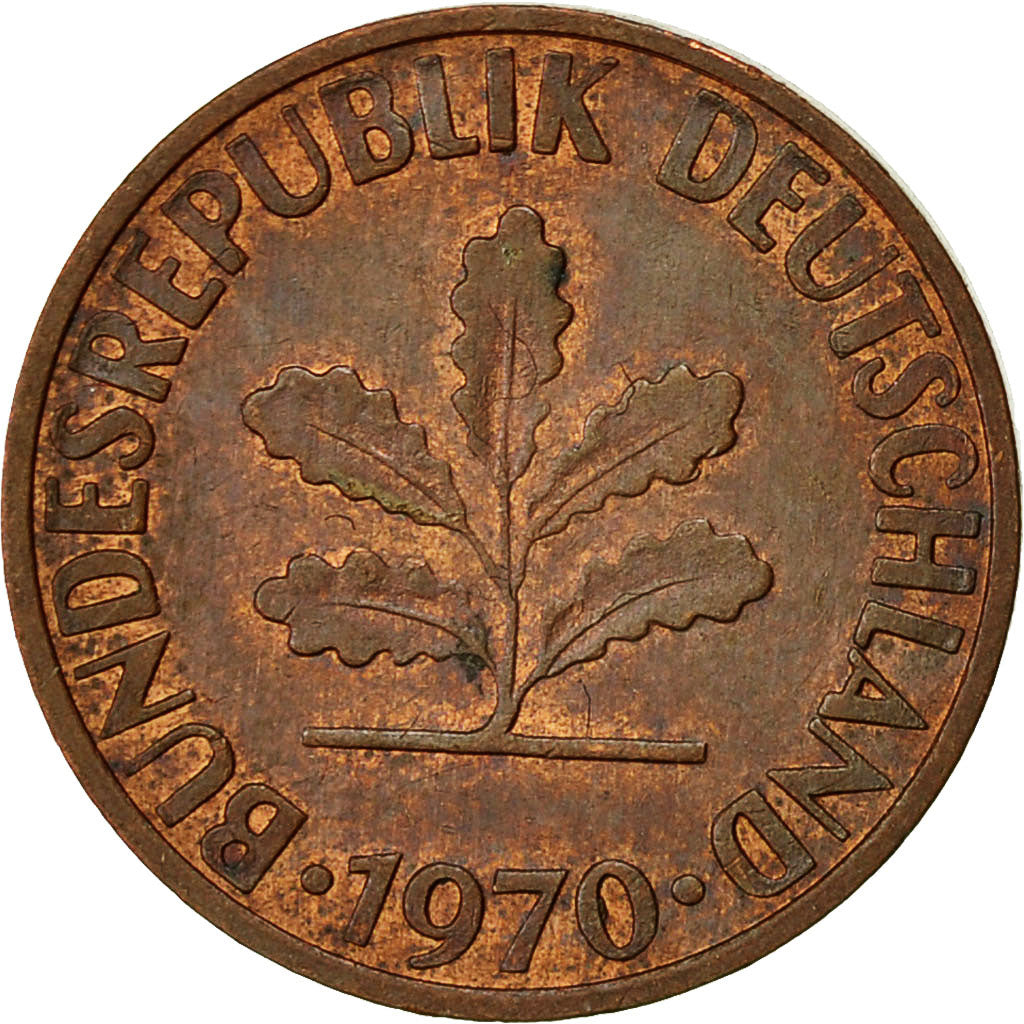 Coin, GERMANY - FEDERAL REPUBLIC, 2 Pfennig, 1970, Stuttgart, EF(40-45), Copper