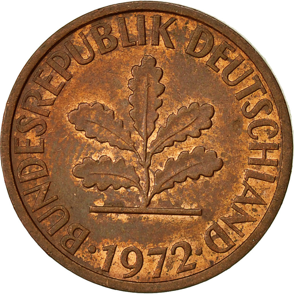 Coin, GERMANY - FEDERAL REPUBLIC, 2 Pfennig, 1972, Karlsruhe, EF(40-45), Copper