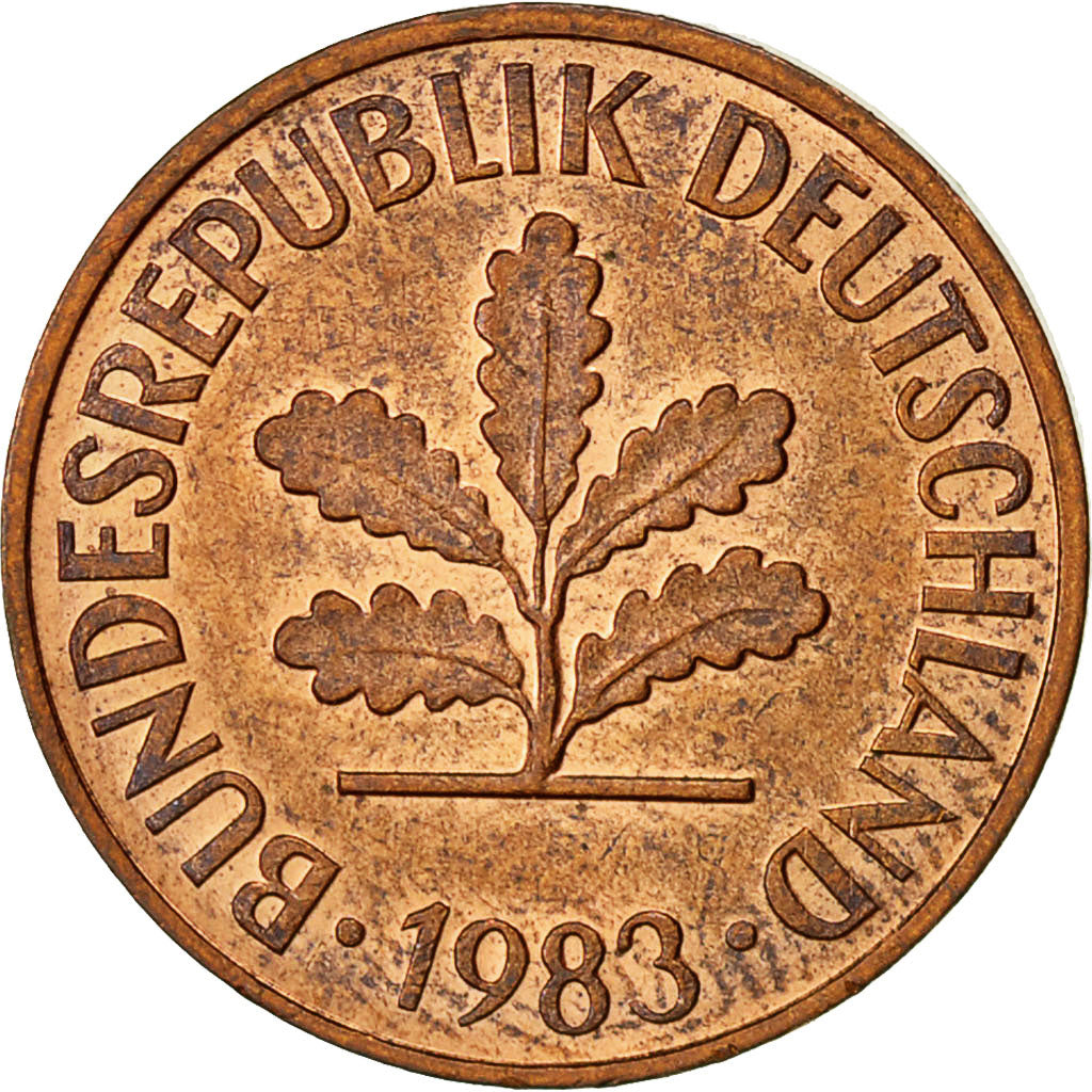 Coin, GERMANY - FEDERAL REPUBLIC, 2 Pfennig, 1983, Stuttgart, EF(40-45), Copper