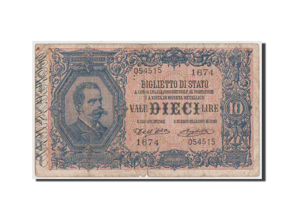 Banknot, Włochy, 10 Lire, 1914, VF(20-25)