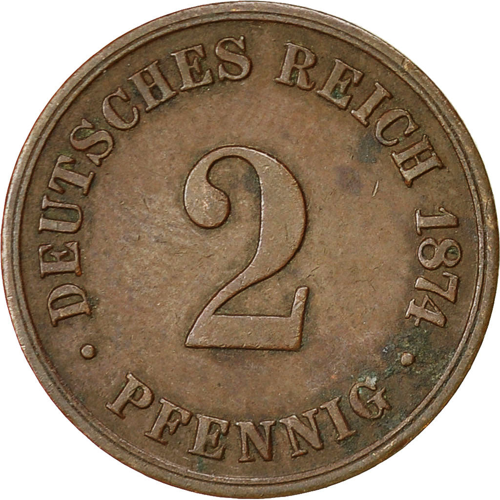GERMANY - EMPIRE, Wilhelm I, 2 Pfennig, 1874, Vienne, EF(40-45), Copper, KM:2
