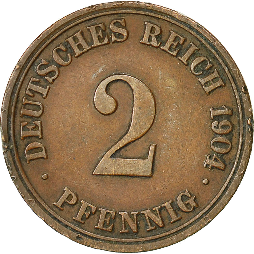 Coin, GERMANY - EMPIRE, Wilhelm II, 2 Pfennig, 1904, Berlin, EF(40-45), Copper