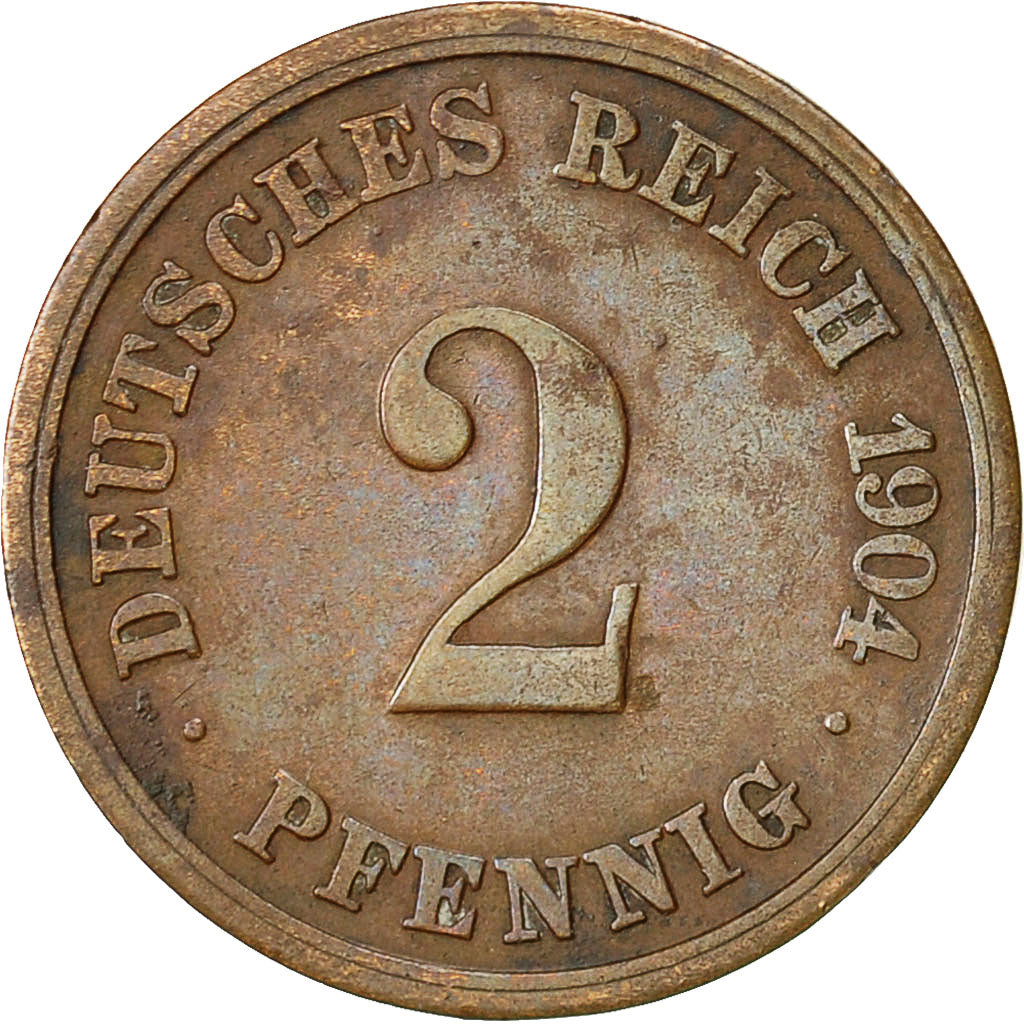 Coin, GERMANY - EMPIRE, Wilhelm II, 2 Pfennig, 1904, Stuttgart, EF(40-45)