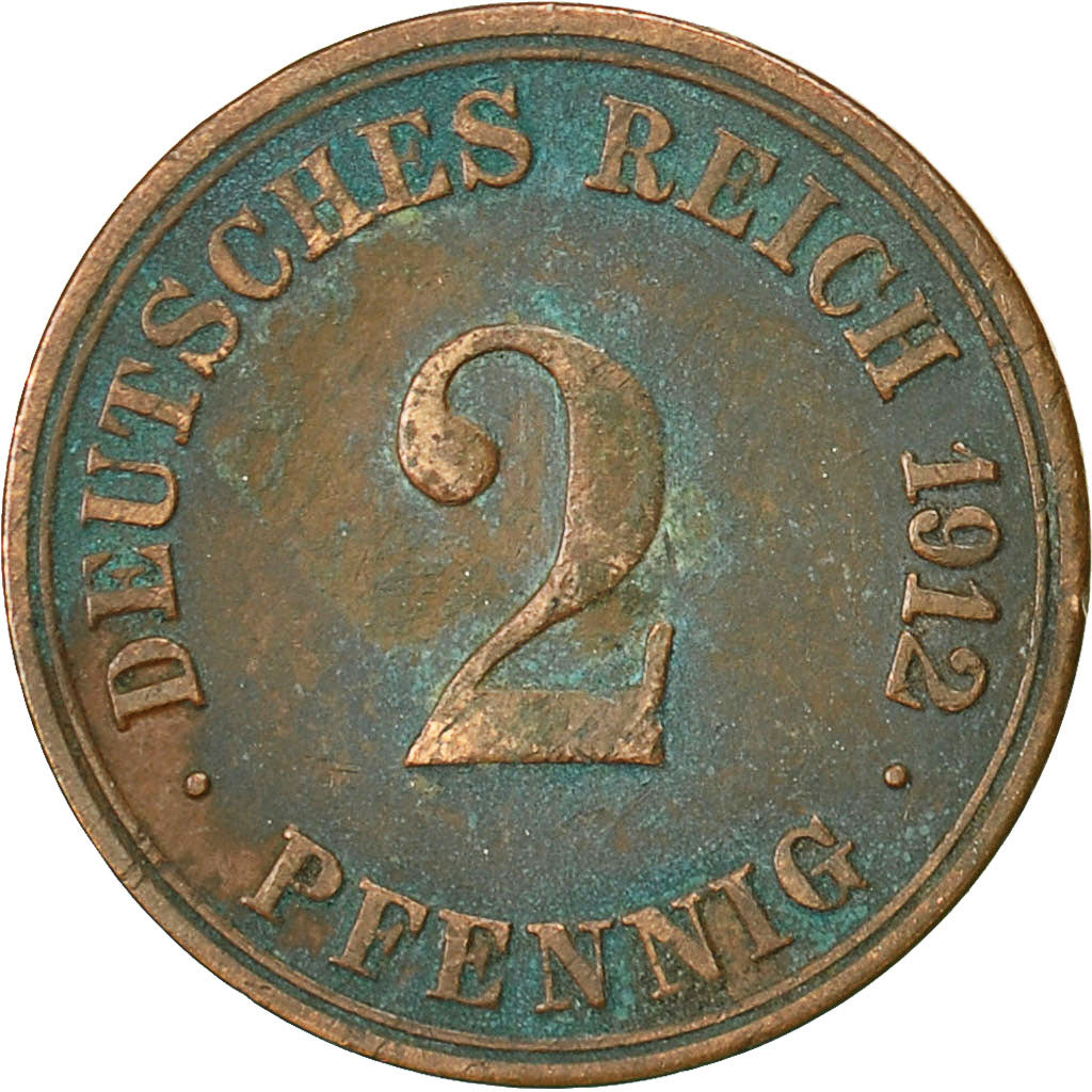 Moneta, GERMANIA - IMPERO, Wilhelm II, 2 Pfennig, 1912, Berlin, BB, Rame, KM:16
