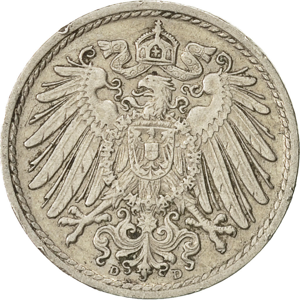 Moneta, GERMANIA - IMPERO, Wilhelm II, 5 Pfennig, 1908, Munich, BB, Rame-nichel