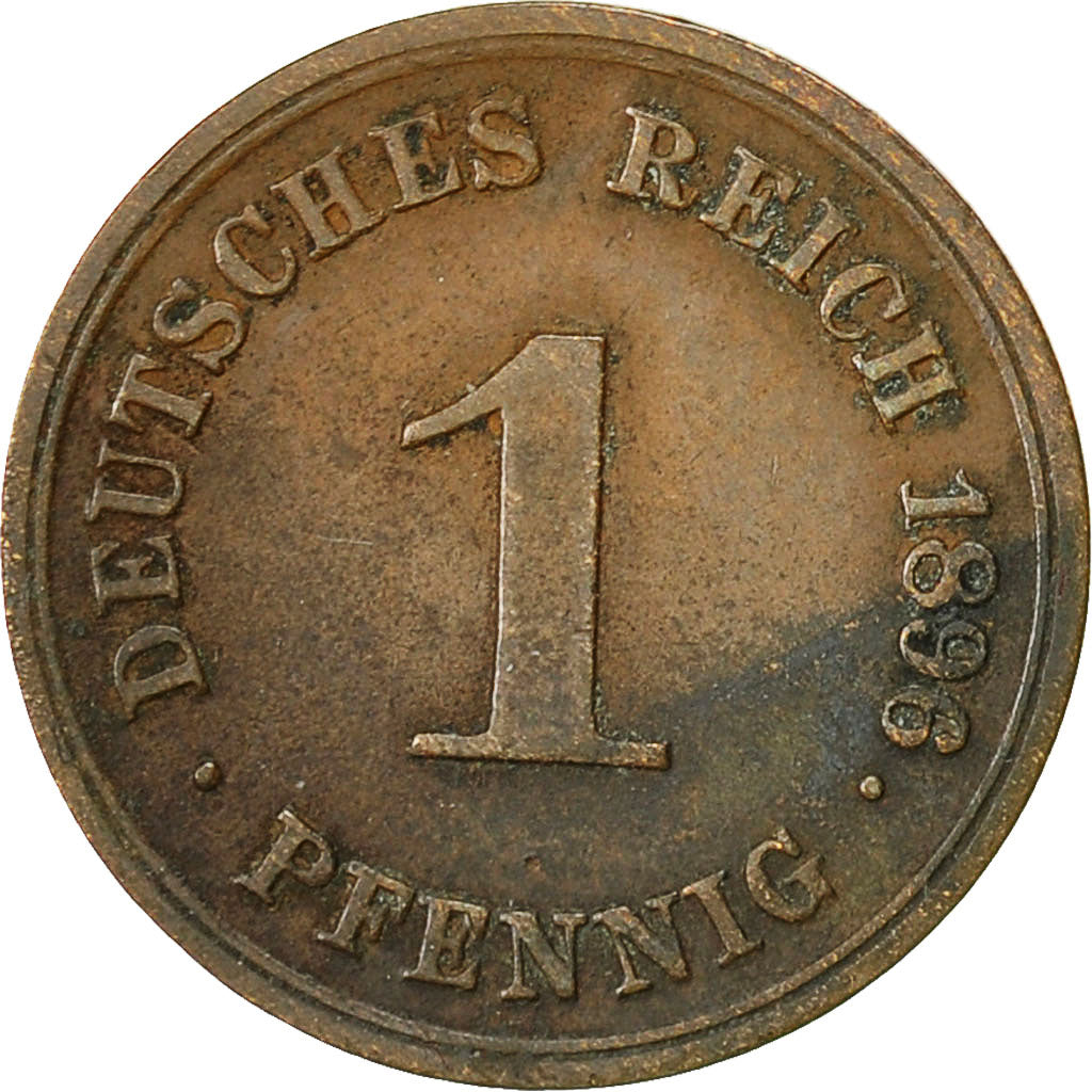 Coin, GERMANY - EMPIRE, Wilhelm II, Pfennig, 1896, Karlsruhe, EF(40-45), Copper
