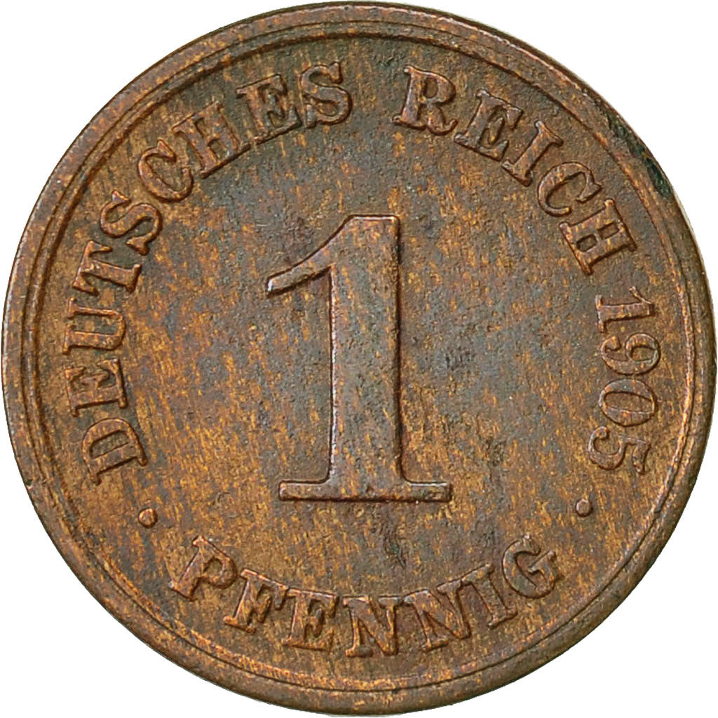 Coin, GERMANY - EMPIRE, Wilhelm II, Pfennig, 1905, Stuttgart, EF(40-45), Copper