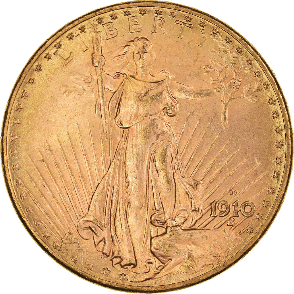 Coin, United States, Saint-Gaudens, $20, Double Eagle, 1910, U.S. Mint, Denver