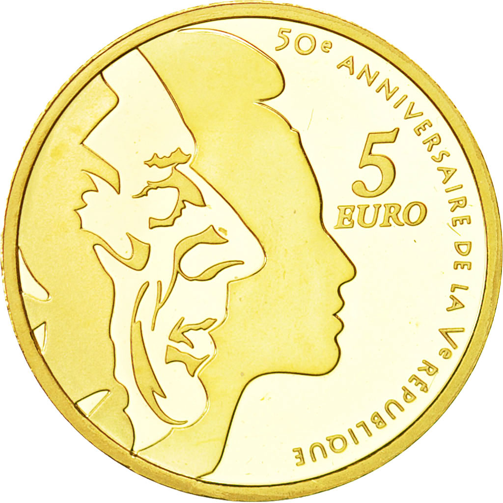 France, 5 Euro, 2008, MS(63), Gold, KM:1538