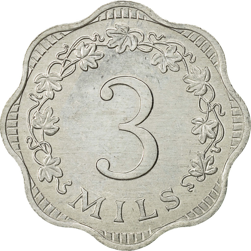 Coin, Malta, 3 Mils, 1972, British Royal Mint, MS(63), Aluminum, KM:6