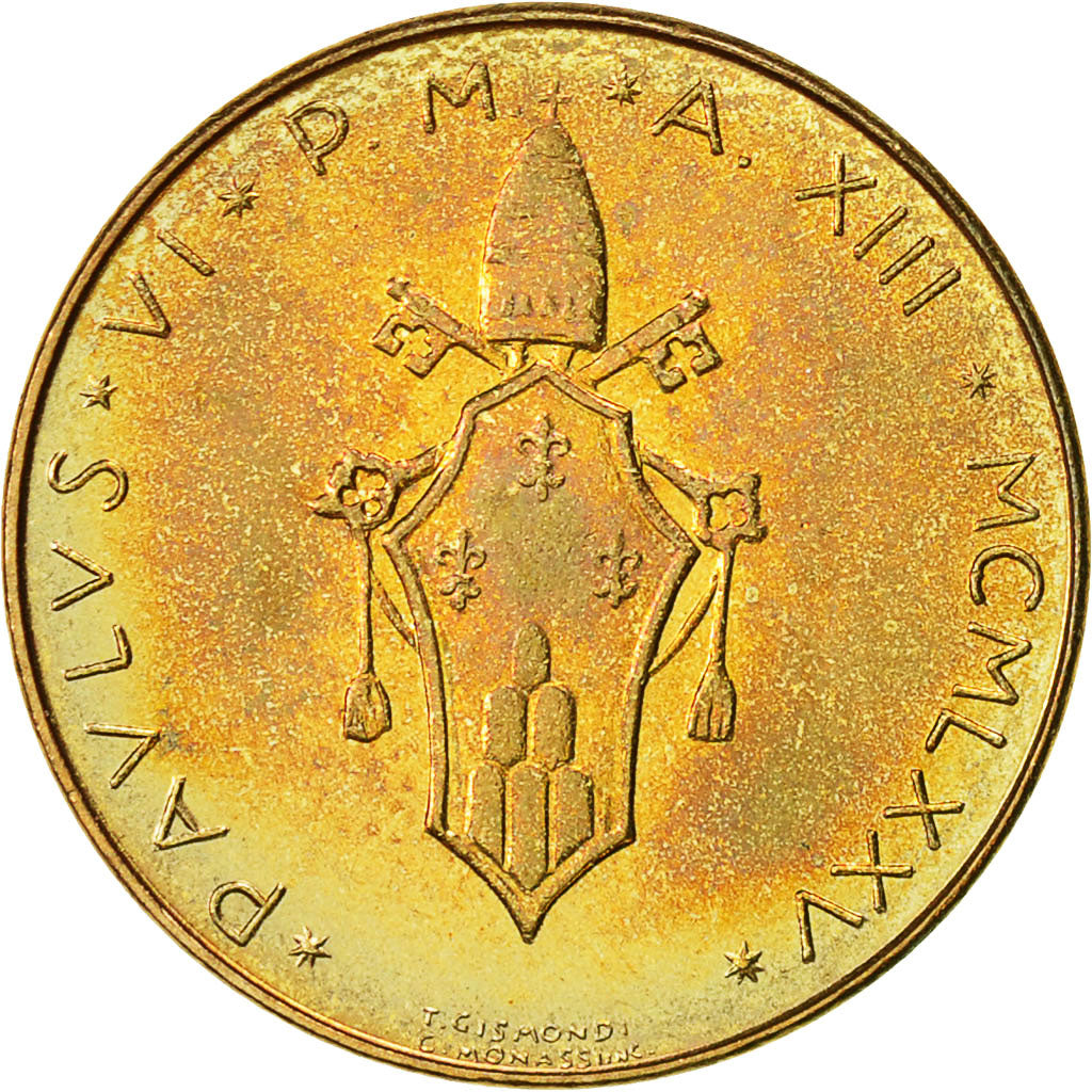 Moneda, CIUDAD DEL VATICANO, Paul VI, 20 Lire, 1975, Roma, EBC+, Aluminio -