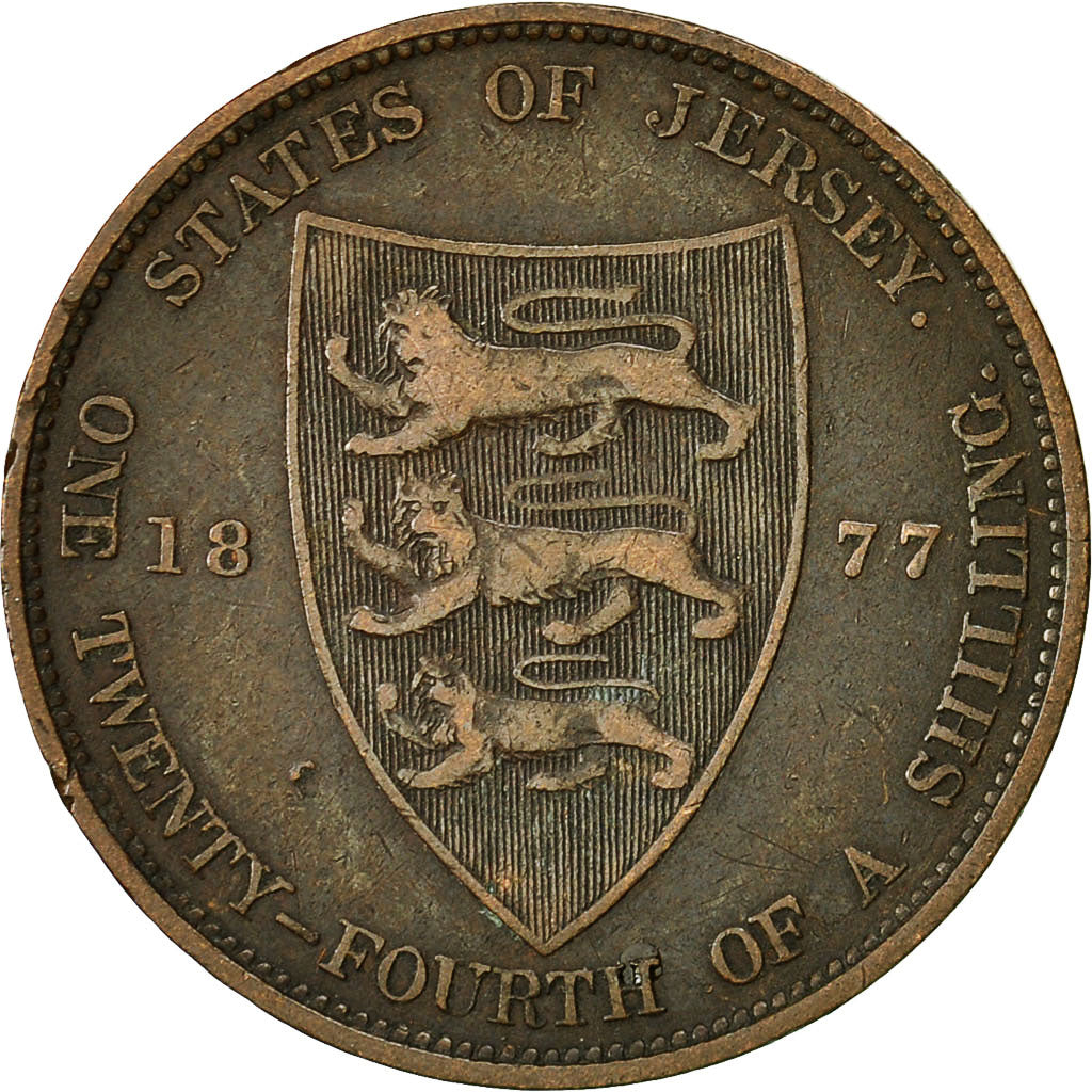 Coin, Jersey, Victoria, 1/24 Shilling, 1877, VF(30-35), Bronze, KM:7
