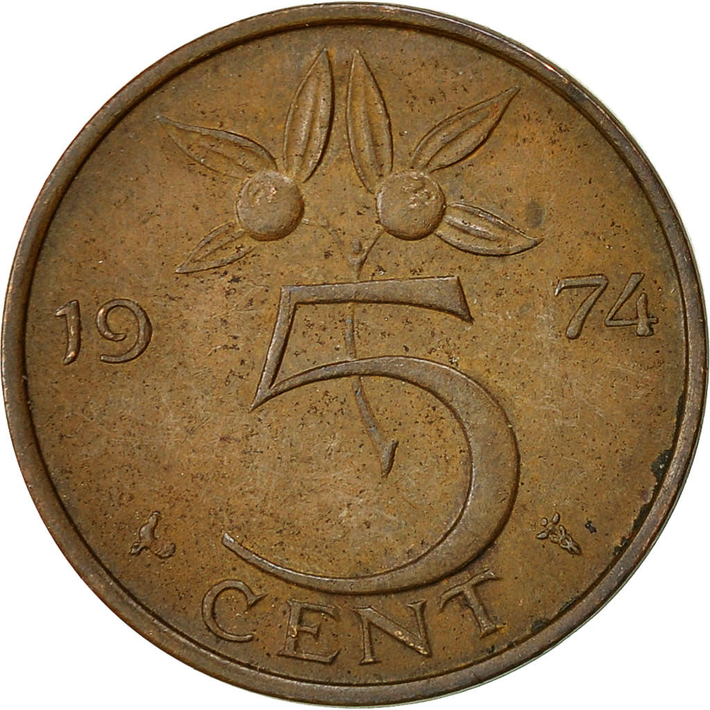 Moneta, Paesi Bassi, Juliana, 5 Cents, 1974, BB, Bronzo, KM:181