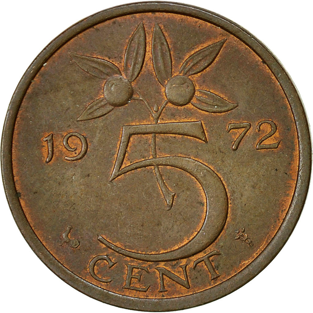 Coin, Netherlands, Juliana, 5 Cents, 1972, EF(40-45), Bronze, KM:181