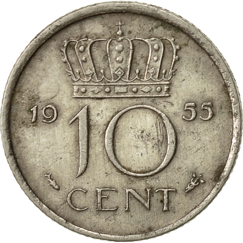 Monnaie, Pays-Bas, Juliana, 10 Cents, 1955, TTB, Nickel, KM:182