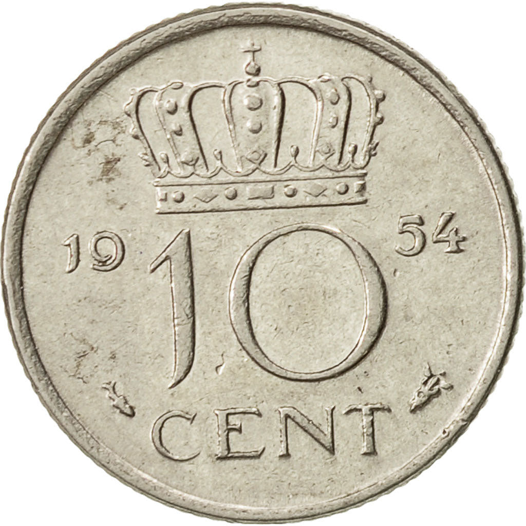 Moneta, Holandia, Juliana, 10 Cents, 1954, EF(40-45), Nikiel, KM:182