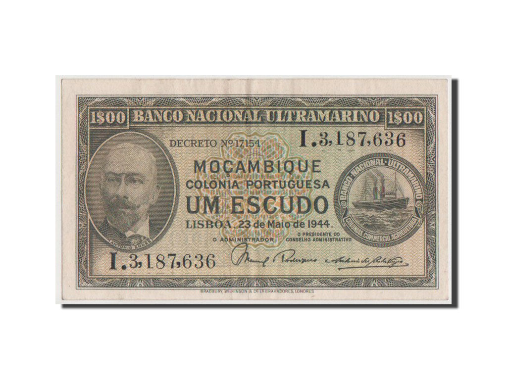 Mozambique, 1 Escudo, 1944, KM #92, AU(50-53), I.3
