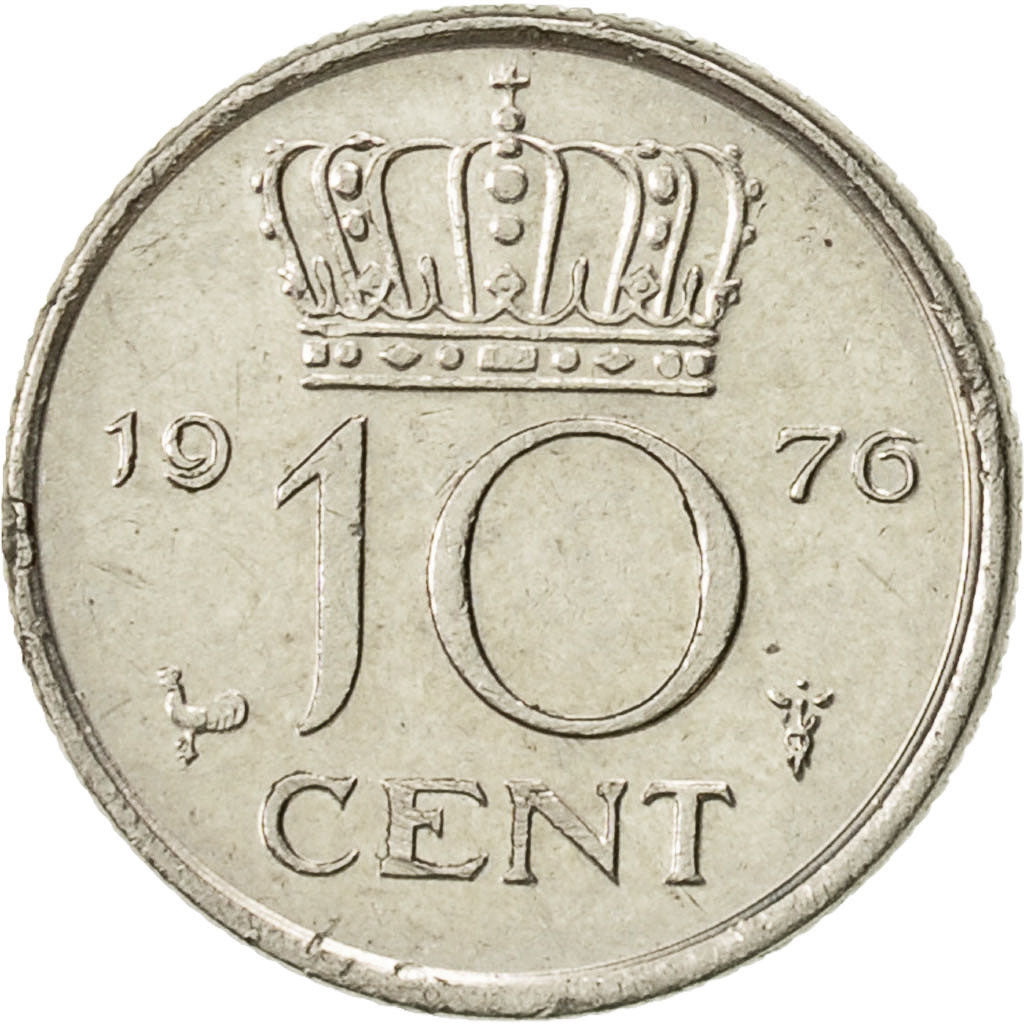 Coin, Netherlands, Juliana, 10 Cents, 1976, AU(50-53), Nickel, KM:182