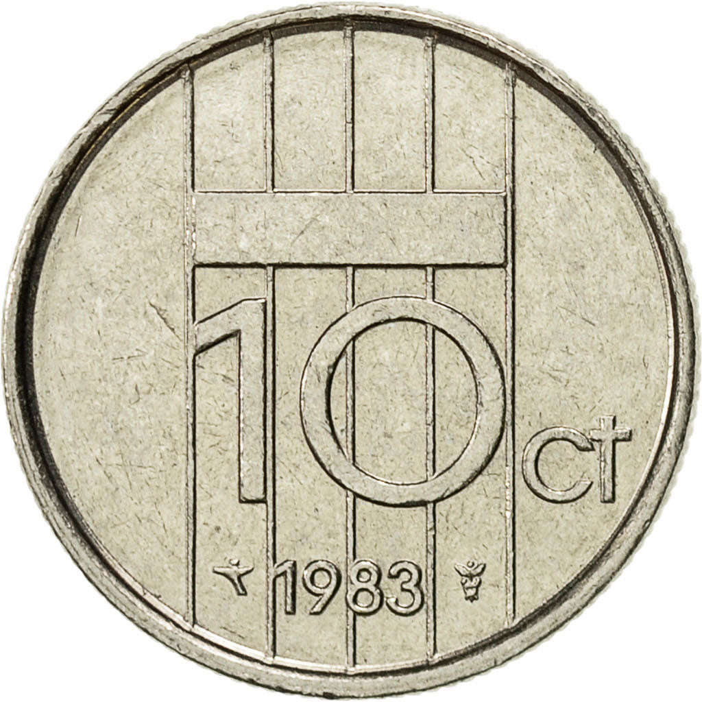 Coin, Netherlands, Beatrix, 10 Cents, 1983, AU(50-53), Nickel, KM:203