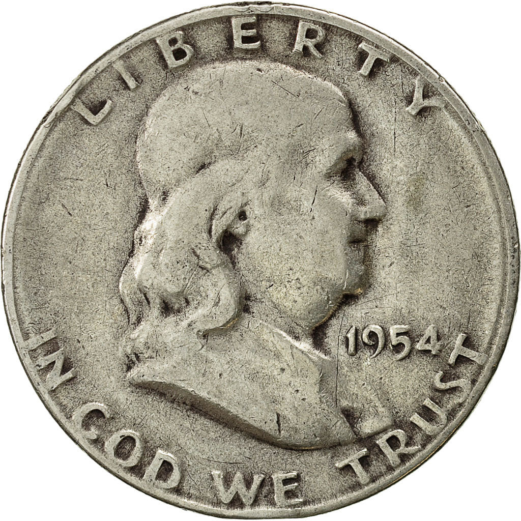 Coin, United States, Franklin Half Dollar, Half Dollar, 1954, U.S. Mint, San