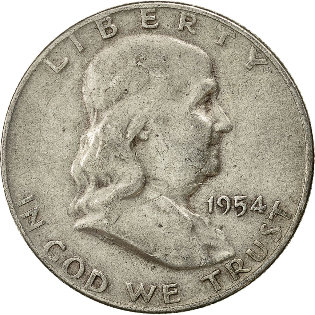 Coin, United States, Franklin Half Dollar, Half Dollar, 1954, U.S. Mint, Denver